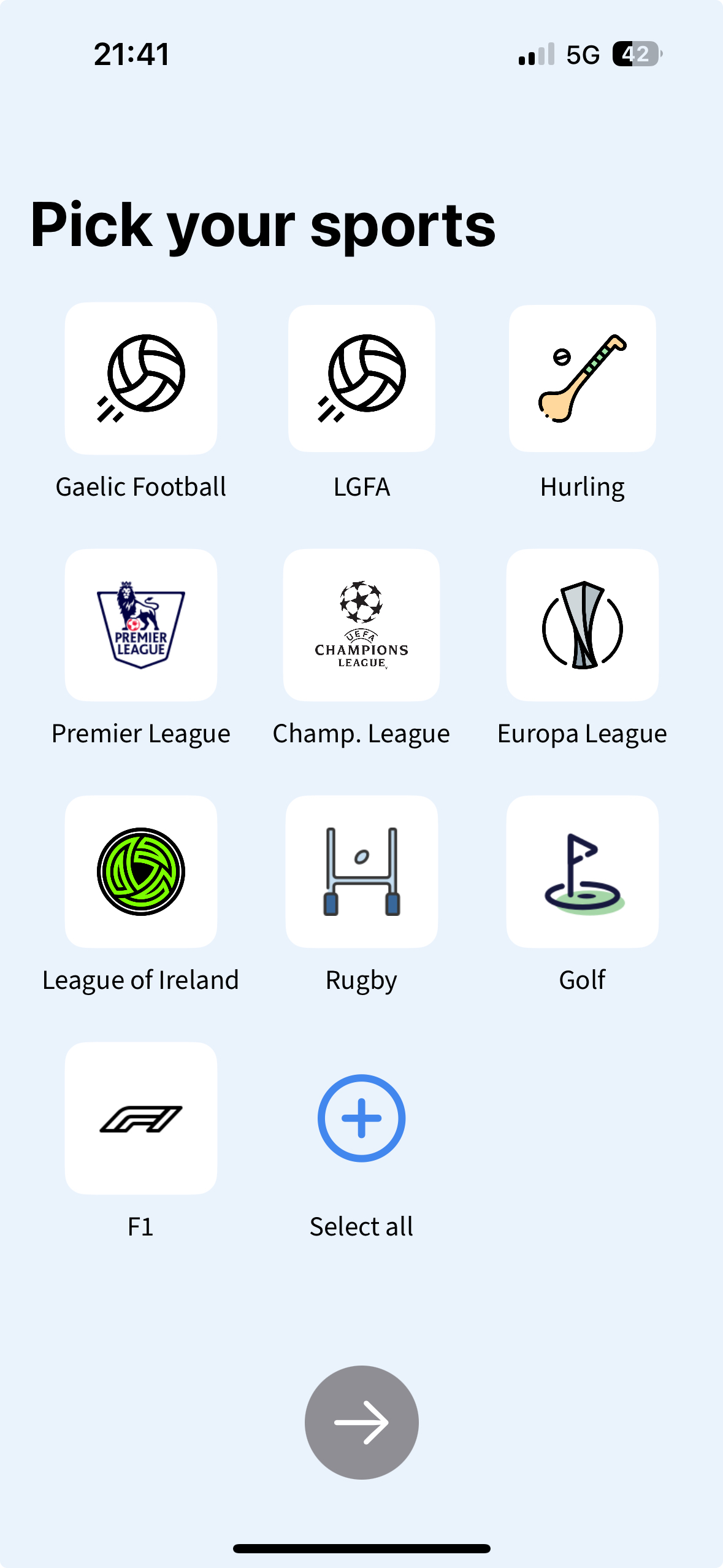 Matchday app screenshot - Fixtures list